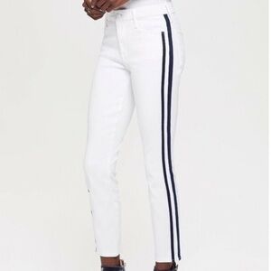 MOTHER The Hustler Ankle Glass Slipper Racer Jeans Size 26 White Blue Stripes